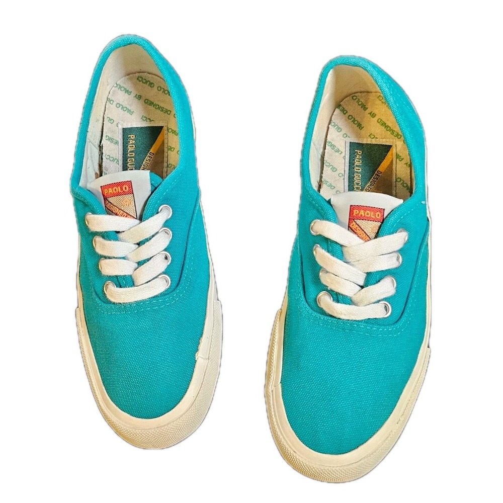 Paolo Gucci Teal Canvas Lace Up Shoes Womens 6.5 Style 113 Retro 90s Sneaker